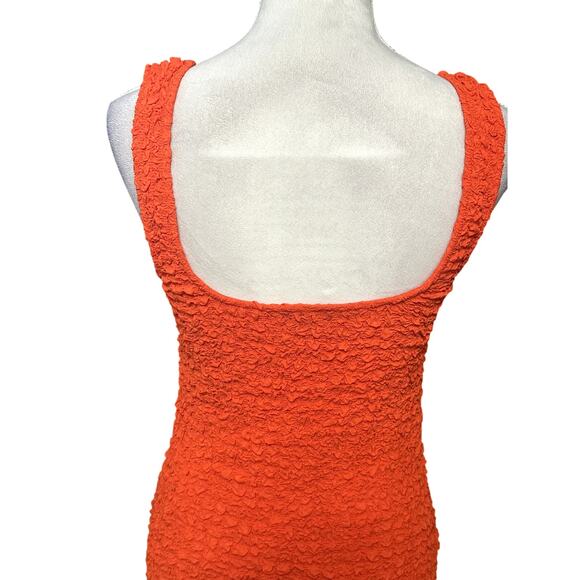 Rails Julie Mini Dress Square Neck Bodycon Crinkled Cherry Orange Women's S NWOT - Picture 6 of 9